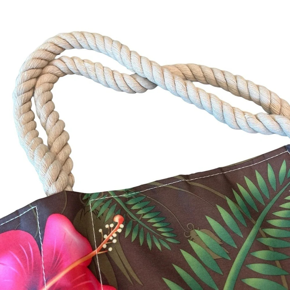 Tropical Print Tote Bag With Rope Handle - Picture 6 of 16